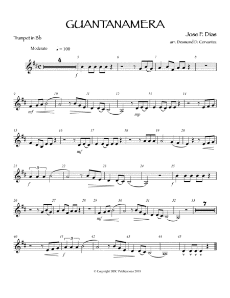 Guantanamera For Solo Trumpet And Piano Accompaniment Page 2