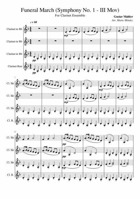 Gustav Mahler Funeral March From Symphony No 1 For Clarinet Ensemble Page 2