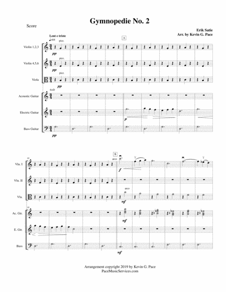 Gymnopedie No 2 Arranged For Violins Viola Acoustic Guitar Electric Guitar And Bass Guitar Page 2