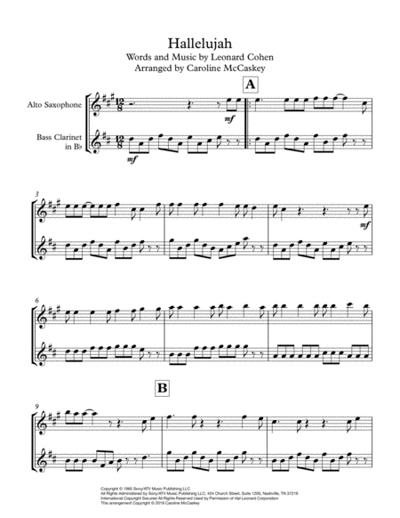 Hallelujah Alto Sax And Bass Clarinet Duet Page 2