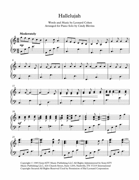 Hallelujah Arranged For Piano Solo Page 2