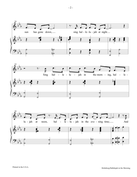 Hallelujah In The Morning Unison Page 2