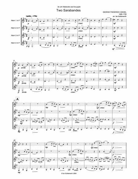Handel Two Sarabandes For Horn Quartet Page 2
