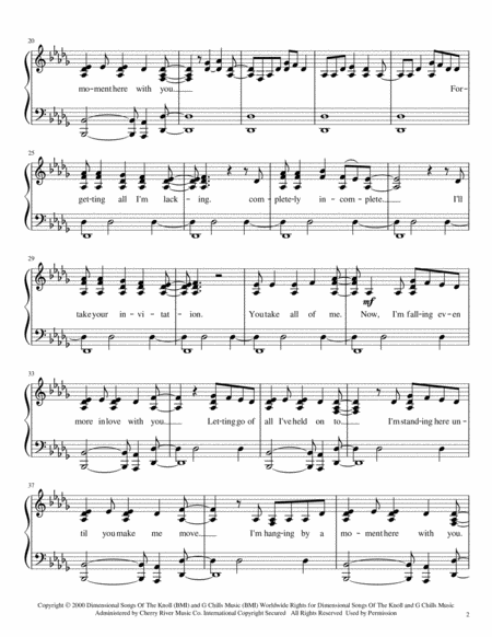 Hanging By A Moment Intermediate Piano Page 2