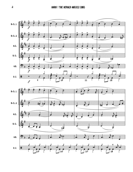 Hark The Herald Angels Sing Clarinet Quartet Ssab Sssb W Optional Acoustic Bsss And Drum Set Parts Page 2