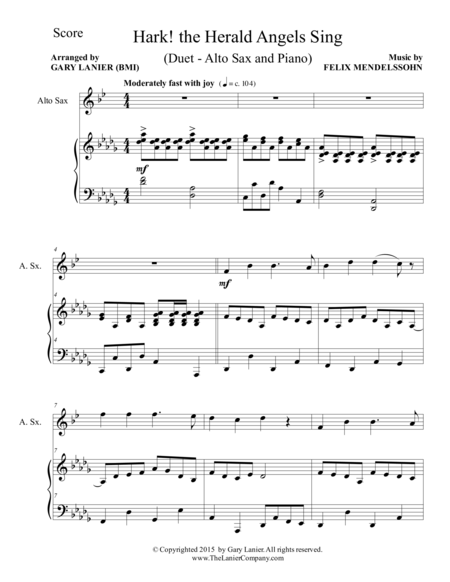 Hark The Herald Angels Sing Duet Alto Sax And Piano Score And Parts Page 2