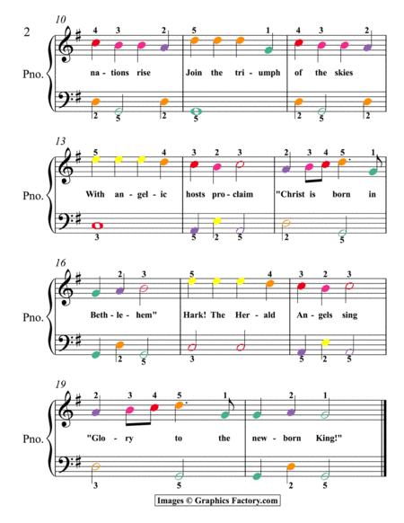 Hark The Herald Angels Sing Easiest Piano Sheet Music With Colored Notes Page 2