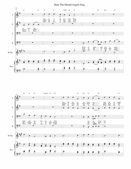 Hark The Herald Angels Sing Trumpet Satb Piano Page 2