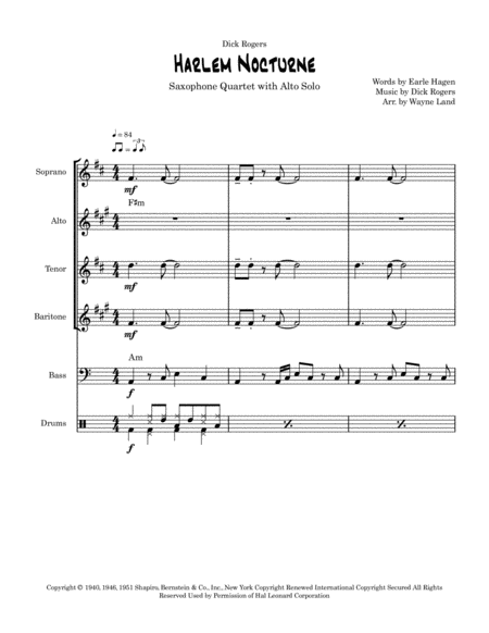 Harlem Nocturne Saxophone Quartet W Alto Solo Page 2