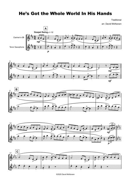 He Got The Whole World In His Hands Gospel Song For Clarinet And Tenor Saxophone Duet Page 2