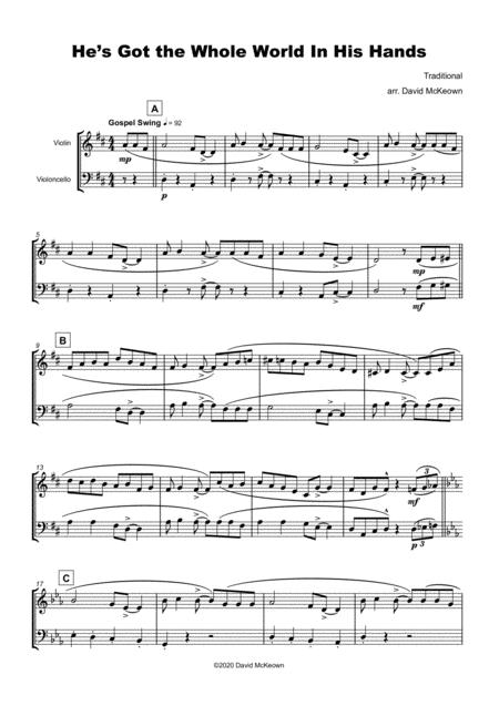 He Got The Whole World In His Hands Gospel Song For Violin And Cello Duet Page 2