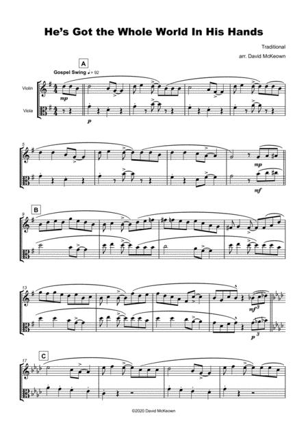 He Got The Whole World In His Hands Gospel Song For Violin And Viola Duet Page 2