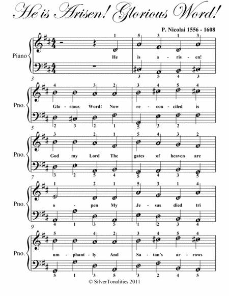 He Is Arisen Glorious Word Easy Piano Sheet Music Page 2