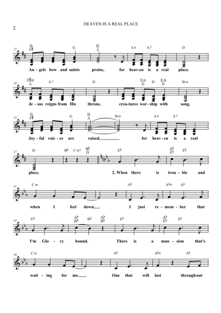 Heaven Is A Real Place Lead Sheet With Mel Lyrics And Chords Page 2