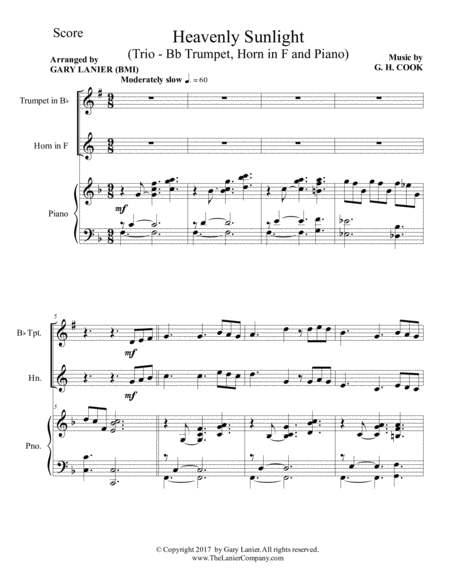 Heavenly Sunlight Trio Bb Trumpet Horn In F Piano With Score Parts Page 2