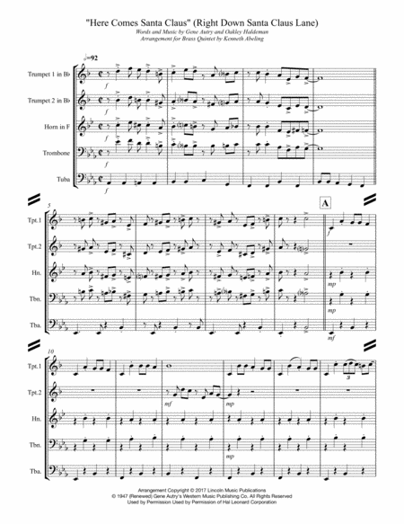 Here Comes Santa Claus For Brass Quintet Page 2