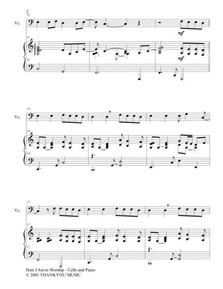 Here I Am To Worship Duet Cello And Piano Score And Parts Page 2