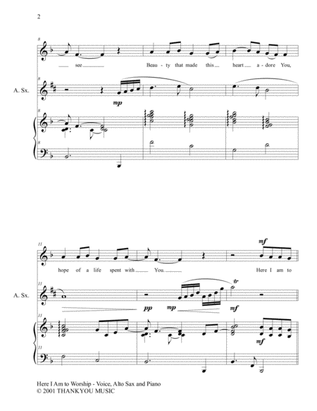 Here I Am To Worship Voice Alto Sax And Piano Score Parts Page 2
