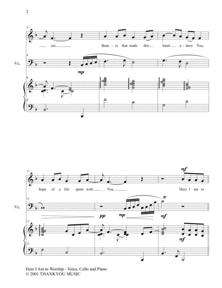 Here I Am To Worship Voice Cello And Piano Score Parts Page 2