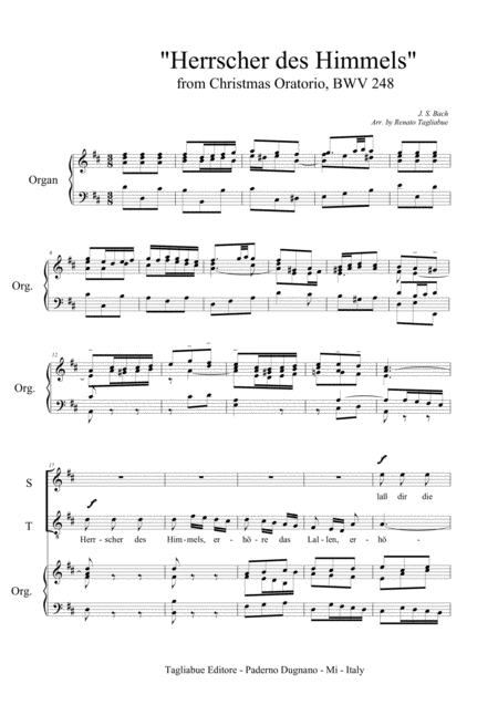 Herrscher Des Himmel From Christmas Oratorio Bwv 248 For Satb Choir And Piano Organ Page 2