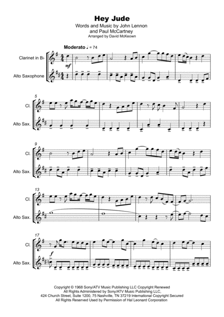 Hey Jude By The Beatles For Clarinet And Alto Saxophone Duet Page 2