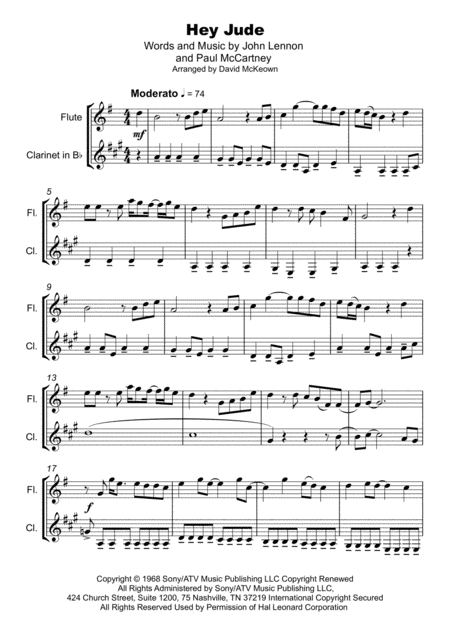 Hey Jude By The Beatles For Flute And Clarinet Duet Page 2