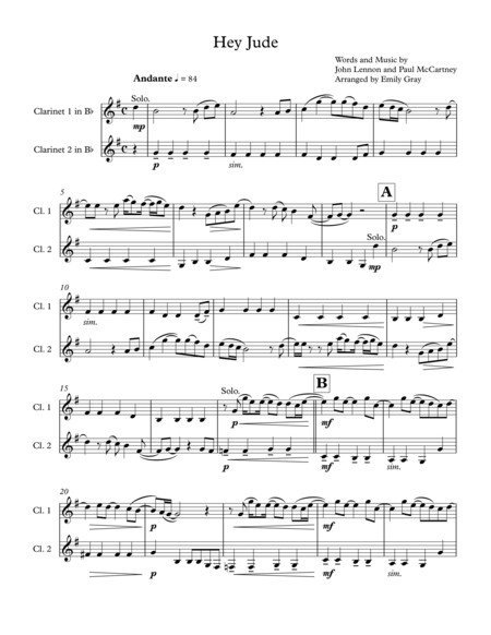 Hey Jude Clarinet Duet Page 2