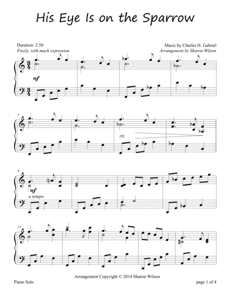 His Eye Is On The Sparrow Piano Solo Page 2