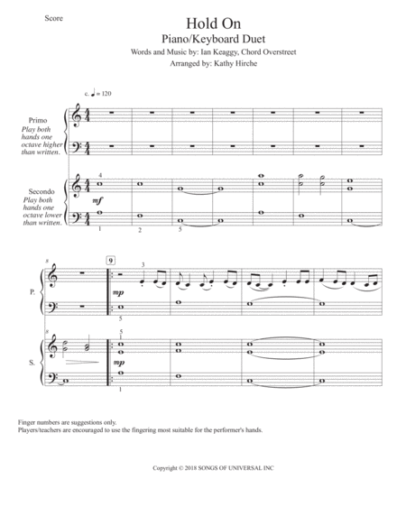 Hold On Piano Keyboard Duet Page 2