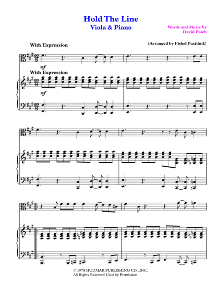 Hold The Line By Toto For Viola And Piano Video Page 2