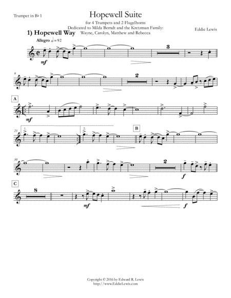 Hopewell Way From Hopewell Suite For Trumpet Sextet By Eddie Lewis Page 2