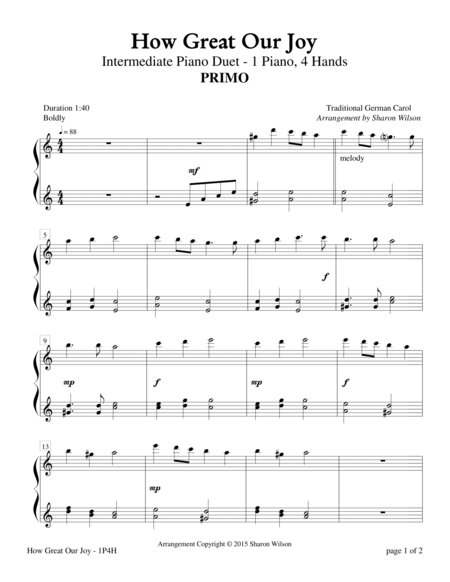 How Great Our Joy Intermediate Piano Duet 1 Piano 4 Hands Page 2