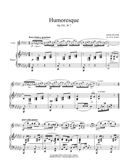 Humoresque Op 101 No 7 For Violin And Piano Page 2
