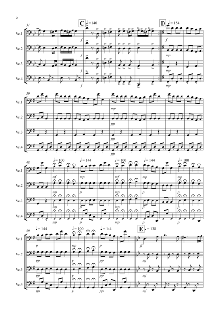 Hungarian Dance No 5 For Cello Quartet Page 2