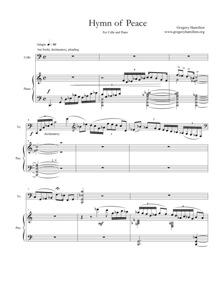 Hymn Of Peace For Cello And Piano Page 2