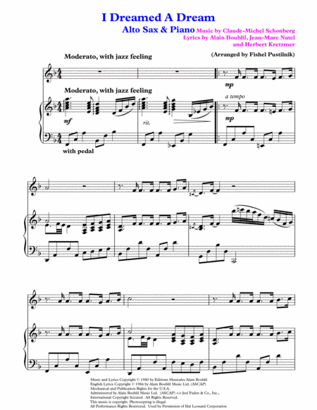 I Dreamed A Dream For Alto Sax And Piano Page 2