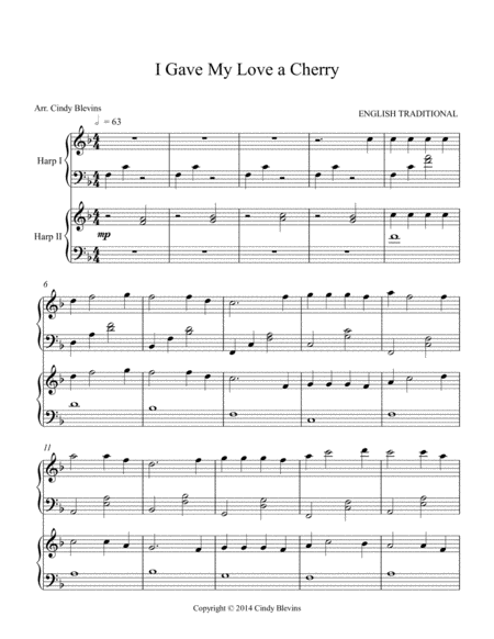 I Gave My Love A Cherry Arranged For Harp Duet Page 2