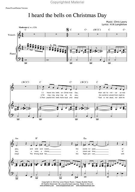 I Heard The Bells On Christmas Day Piano Vocal Guitar Score Page 2