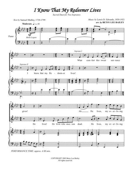 I Know That My Redeemer Lives For Two Soprano Voices And Piano Page 2