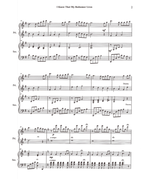 I Know That My Redeemer Lives Piano Duet Page 2