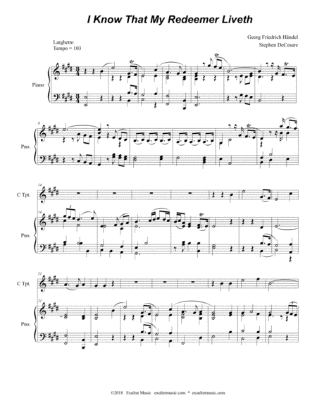 I Know That My Redeemer Liveth For C Trumpet Solo Piano Page 2