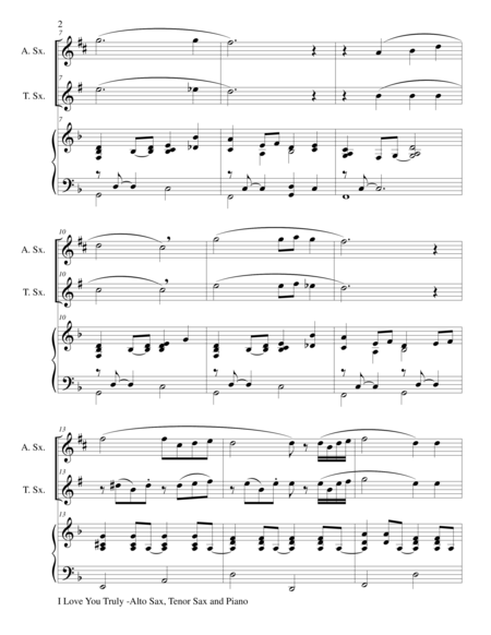 I Love You Truly Trio Alto Sax Tenor Sax And Piano With Score And Parts Page 2