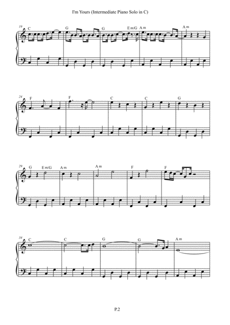 I M Yours Intermediate Piano Solo In C Key With Chords Page 2