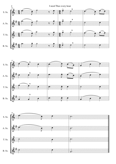 I Need Thee Every Hour For Saxophone Quartet Page 2