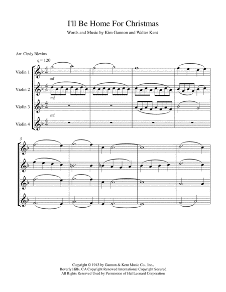 I Will Be Home For Christmas For Violin Quartet Page 2