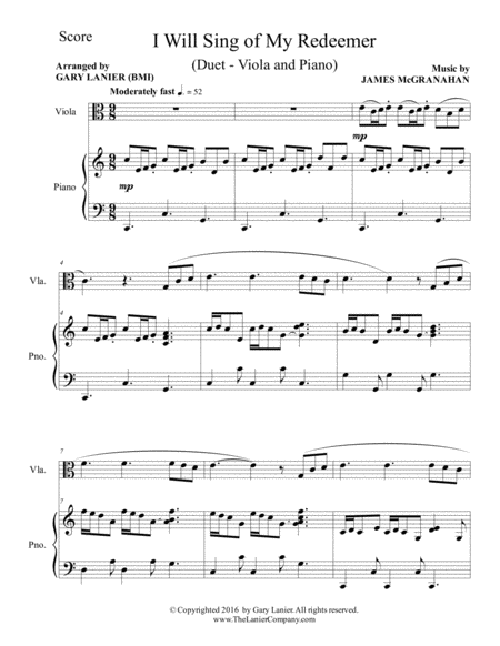 I Will Sing Of My Redeemer Duet Viola Piano With Score Part Page 2