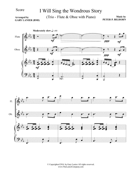 I Will Sing The Wondrous Story Trio Flute Oboe With Piano And Parts Page 2