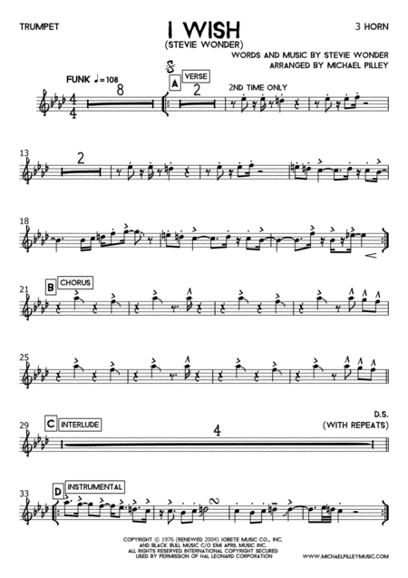 I Wish Stevie Wonder 3 Horns Page 2