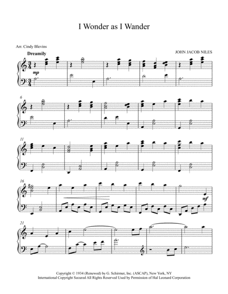 I Wonder As I Wander Arranged For Piano Solo Page 2