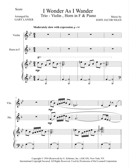 I Wonder As I Wander Trio Violin Horn In F And Piano Score With Parts Page 2